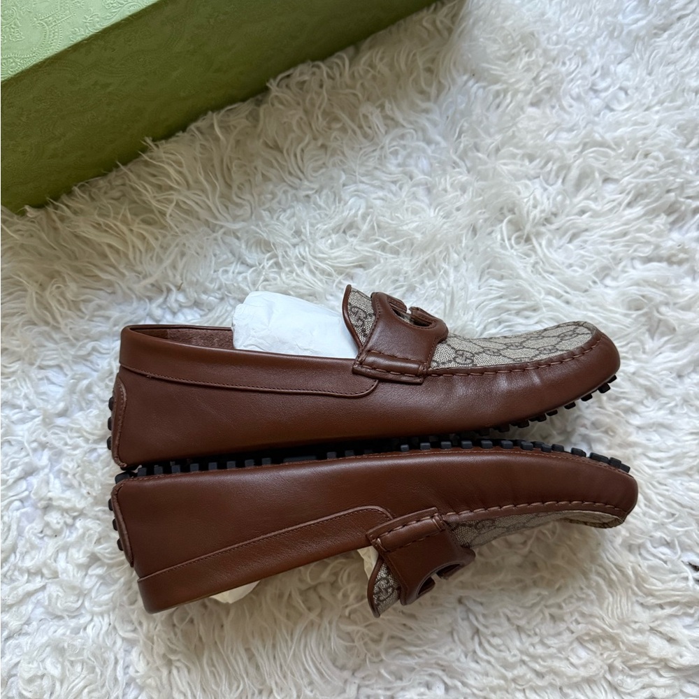 Gucci Brown Interlocking G Driver Loafers - Picture 8 of 14
